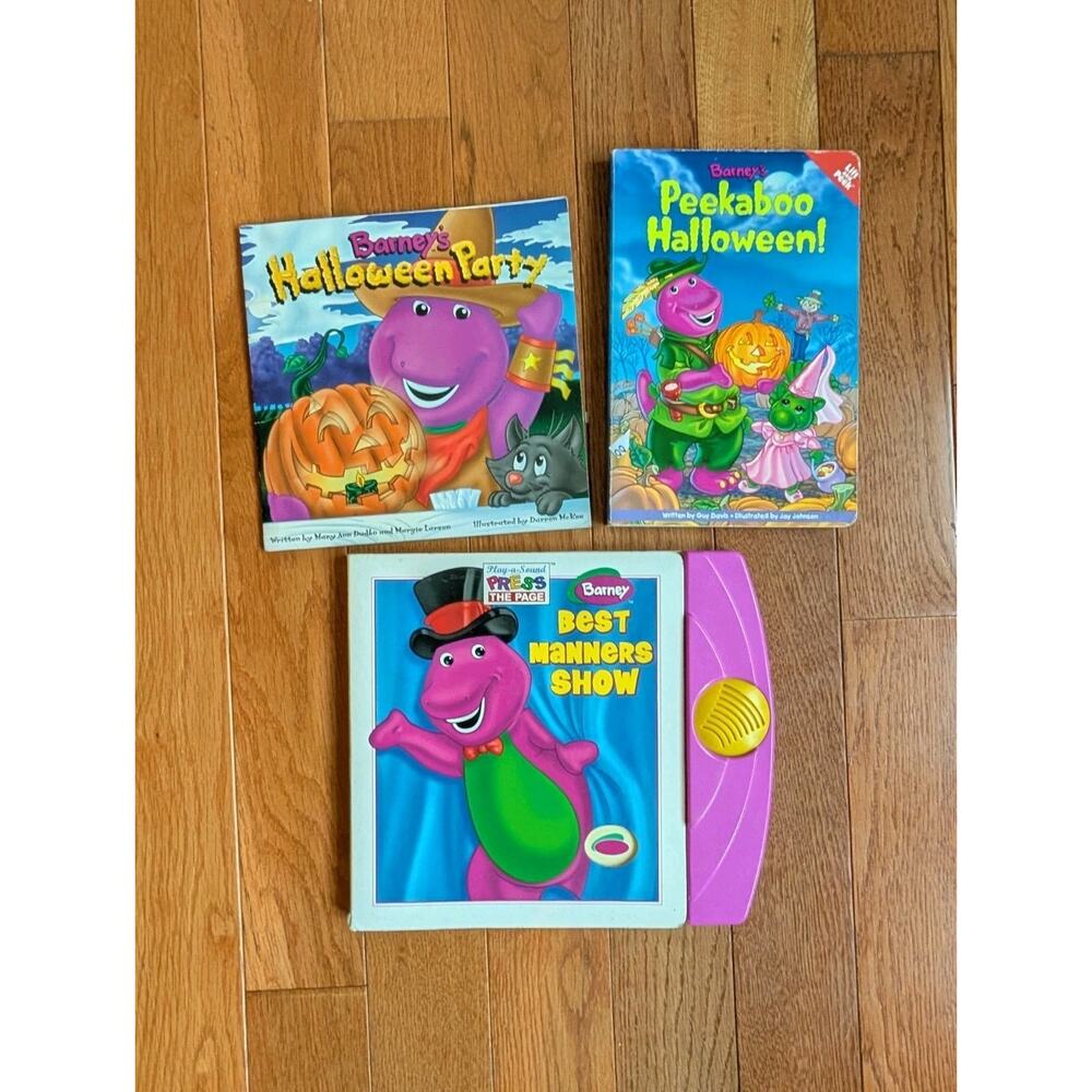 Vintage 90s Barney Board + Paperback Books Lot Of 3 Halloween Manners & More